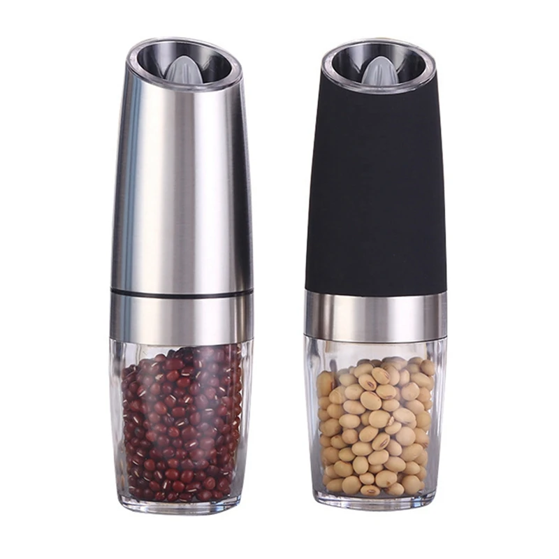 Electric Gravity Pepper Grinder Set Of 2, Automatic Salt And Pepper Mill Grinder, Battery Powered, One Hand Operation