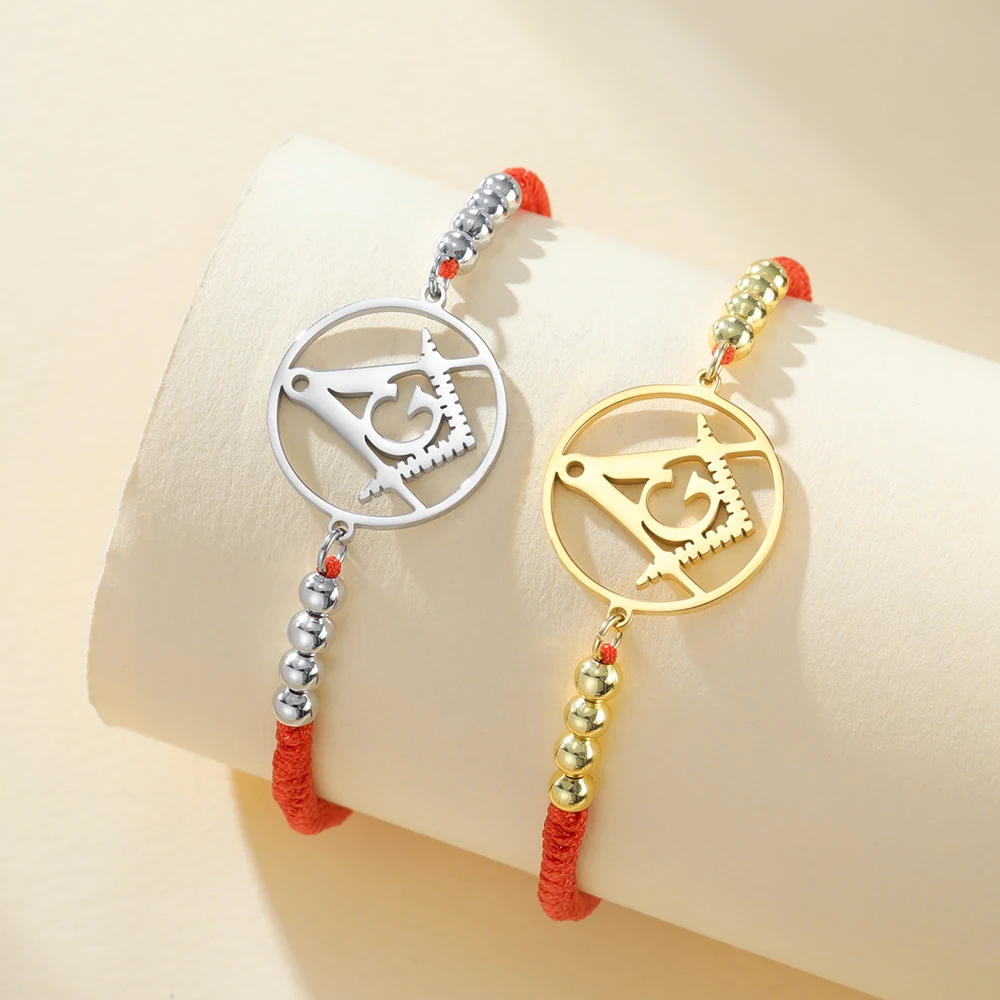 Dawapara Vintage Freemason Symbol Bracelet Masonic Charm Minimalism Spiritual Jewelry Stainless Steel Bracelet