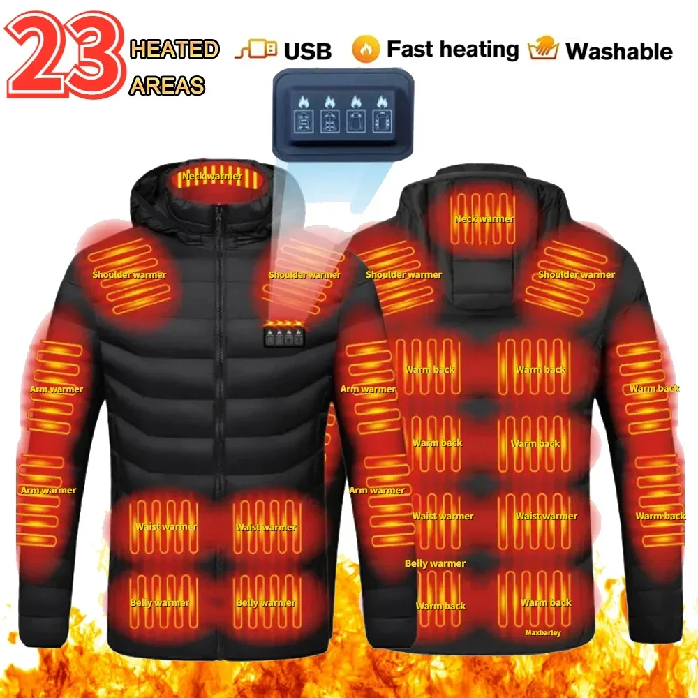 

Winter Heated Jacket Men 23 Area Four Switch Control USB Electric Down Cotton Coat Self-heating Clothes Women Lightweight Parka