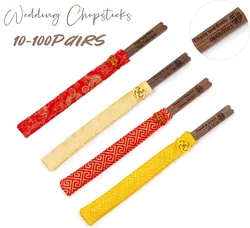 10-100Pairs Chinese Knot Wood Chopsticks Durable Household Food Stick Gold Dragon Tableware Chopsticks Customized Wedding Favors