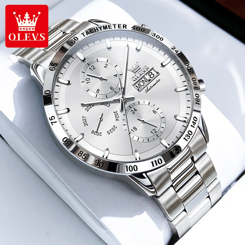 OLEVS Brand New Luxury Multifunction Mechanical Watch for Men Stainless Steel Waterproof Date 24 Hours Watches Relogio Masculino