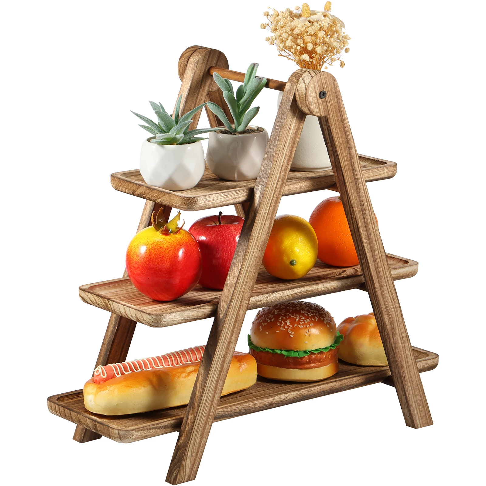 

Cupcake Stand Non Deformable 3 Layer Wooden Tray Good Stability Shelf Multi Functional Layered Tray Easy to Store Shelf for