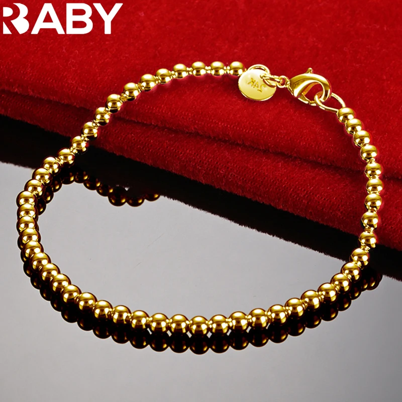 

URBABY 18K Gold Smooth 4mm Beads Bracelets For Women Men Wedding Engagement Fashion Party Charms Jewelry Accessories