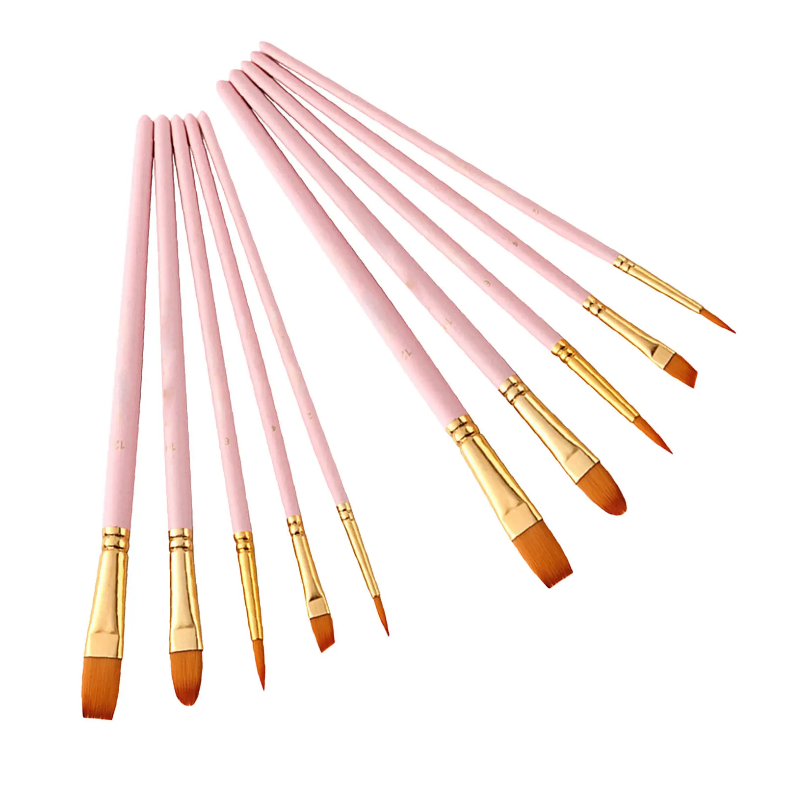 10Pcs Multipurpose Paint Brushes Nylon Bristles Natural Wood Handle Ideal for Watercolor Oil Acrylic Gouache Painting Art