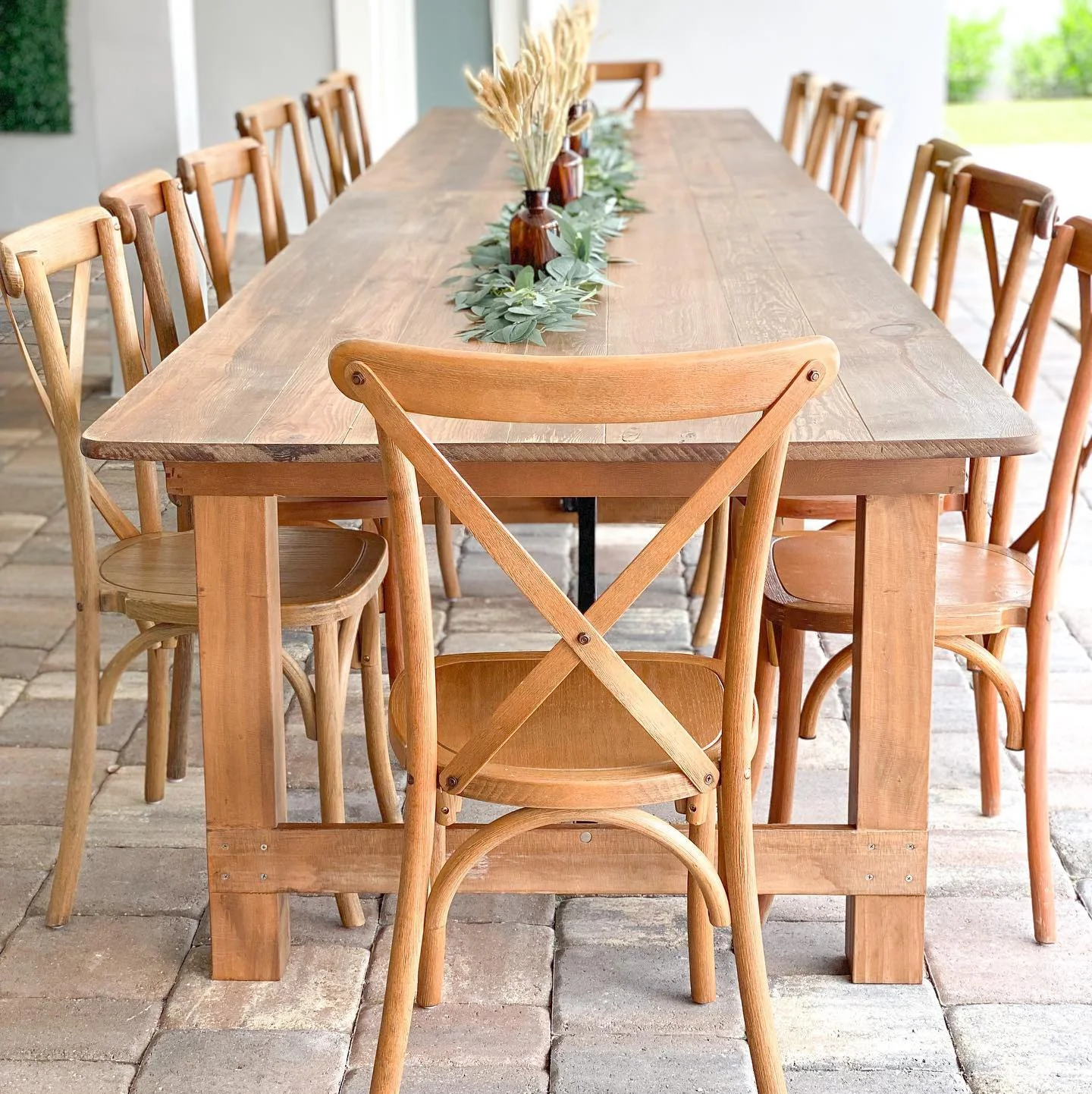 #Outdoor Wedding Events Antique Rectangular 96 Inch 8FT Folding Wooden Farmhouse Dining Table Set