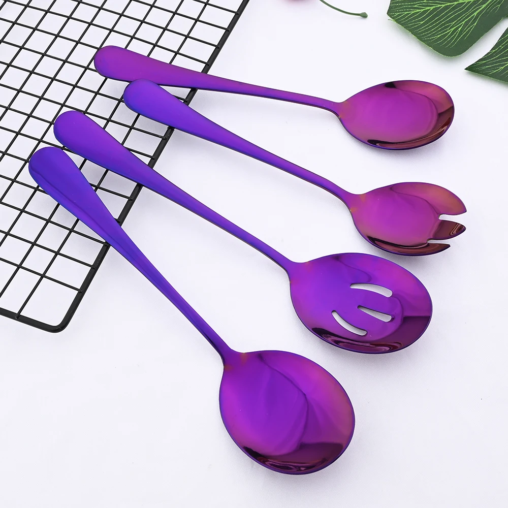 7Pcs Gold Stainless Steel Dinnerware Set Soup Spoon Colander Spoon Service Spoon Salad Fork Cake Spatula Kitchen Home Tableware