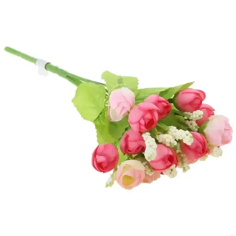 5Pcs 2026 New Pink Multi-head Artificial Rose Bouquet Silk Fake Flowers With Leaves Home Wedding Party Decor Artificial Plants
