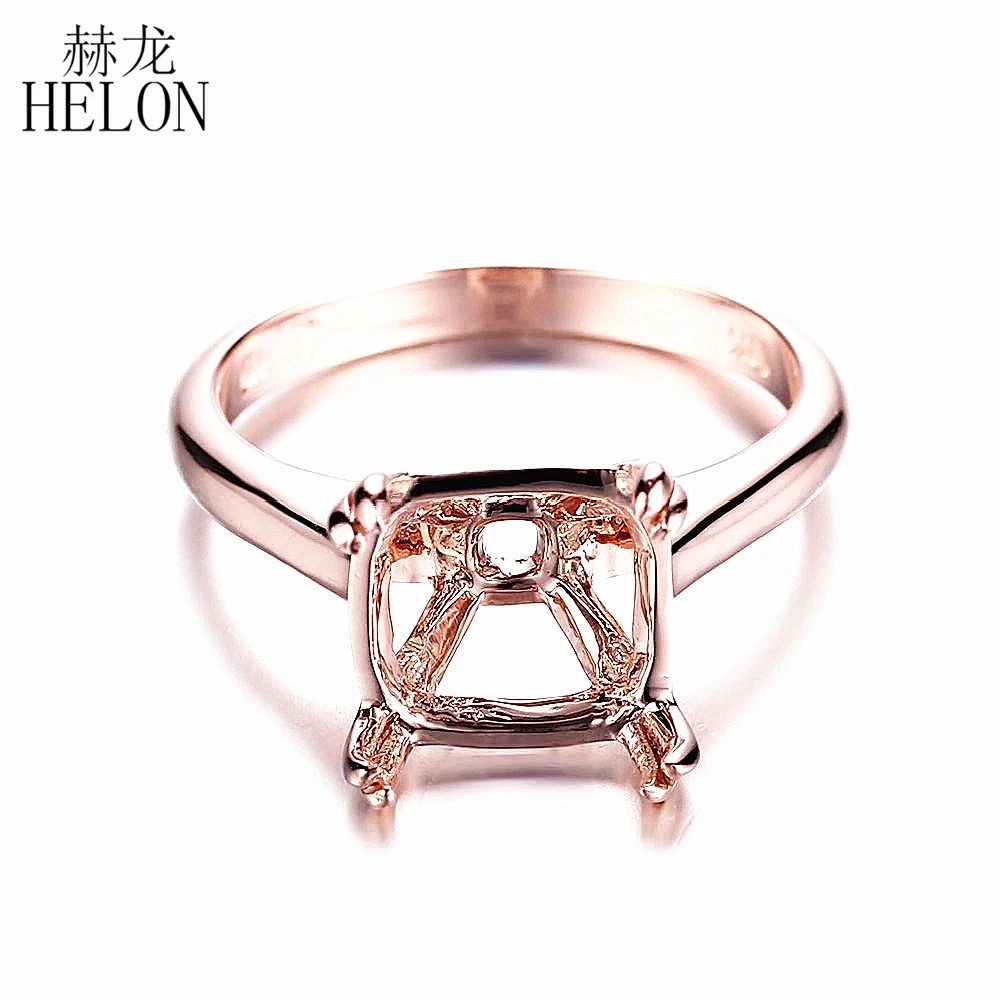 

HELON Solid 10k Rose Gold 9X9mm Cushion Cut Solitaire Engagement Wedding Semi Mount Women Fine Jewelry Ring Prong Setting