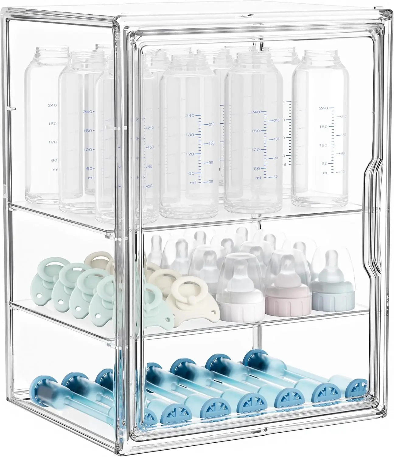 

Трехуровневый регулируемый органайзер для детских бутылочек из прозрачного акрила с магнитной дверцей и разделителями, большой