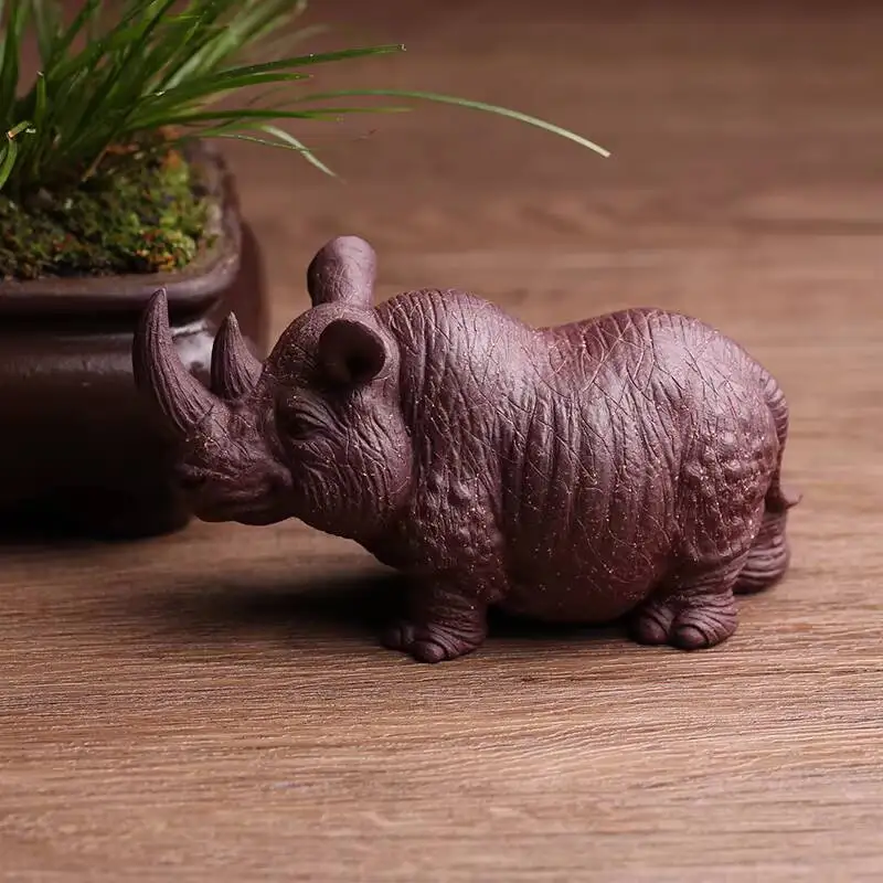 High-Quality Yixing Purple Clay Pet Figurines: Elephant, Rhinoceros, Hippopotamus, Handmade By Famous Artists, Can Be Used For