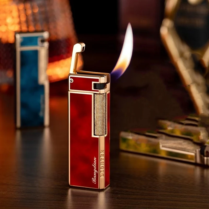 Metall hochwertige Butan gas Feuerzeug High Definition Harz Sides lip Schleif scheibe Zündung schräge Feuer rohr Feuerzeug Gadgets