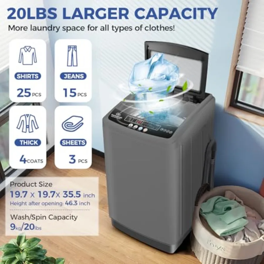 غسالة محمولة بسعة 20 رطل ومجموعة غسالة ومجفف بطول 2.8Cu.ft تتميز بمضخة تصريف وشاشة LED 10 غسيل