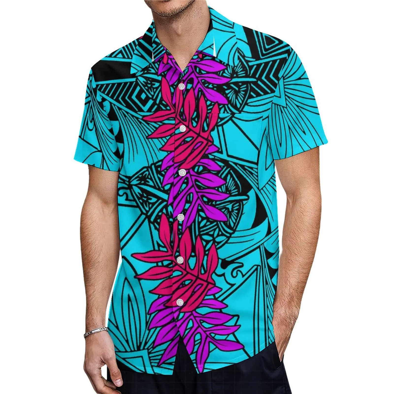 Hot Selling Fashion Short Sleeve Dresses For Women And Aloha Shirts For Men Polynesian Blue Tribal Design Couple Suits