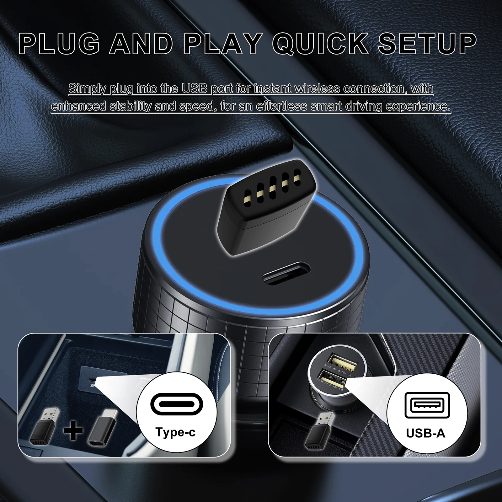 Wired To Wireless Carplay & Android Auto Car Intelligent Systems Voice Control 2 In 1 Dongle for Wired CarPlay Android Auto Cars