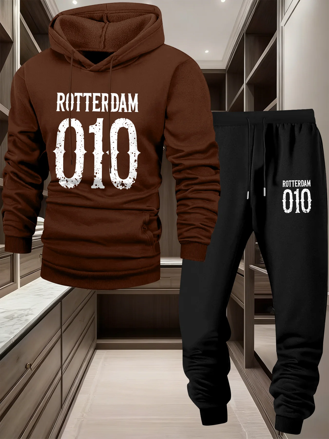 Ensemble deux pièces sweat à capuche à manches longues pour homme, motif Rotterdam 010, haut de sport décontracté, tenue tendance et stylée avec sweat-shirt