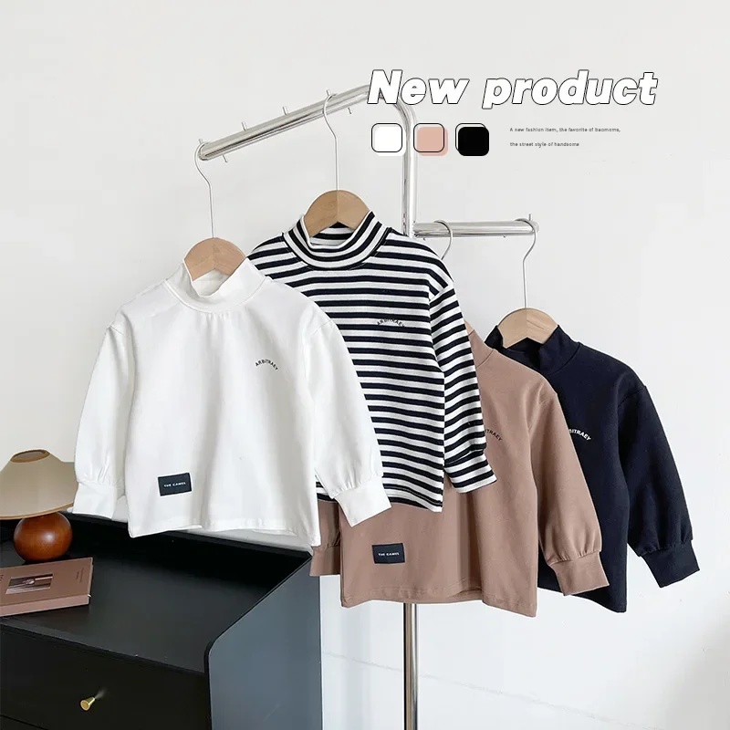 2024 autumn new children's clothing children's semi-turtleneck simple bottoming shirt boys and girls autumn and winter T-shirt