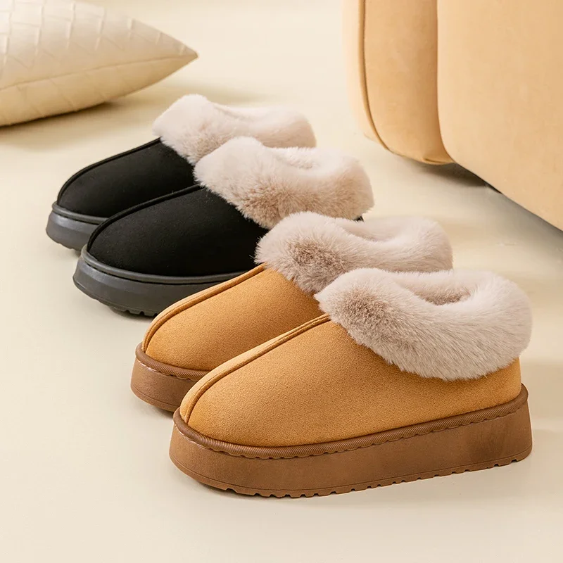 

Winter Women Shoes Fashion Snow Boots Fluffy Plush Faux Fur Soft Slippers Outdoor Indoor Comfortable Warm Home men's Shoes