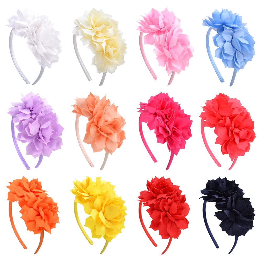 3.7 Inch Solid Big Flower Headband Hair Band for Children Girls Bows Hair Hoop Grosgrain Ribbon Hair Accessories NEW Handmade