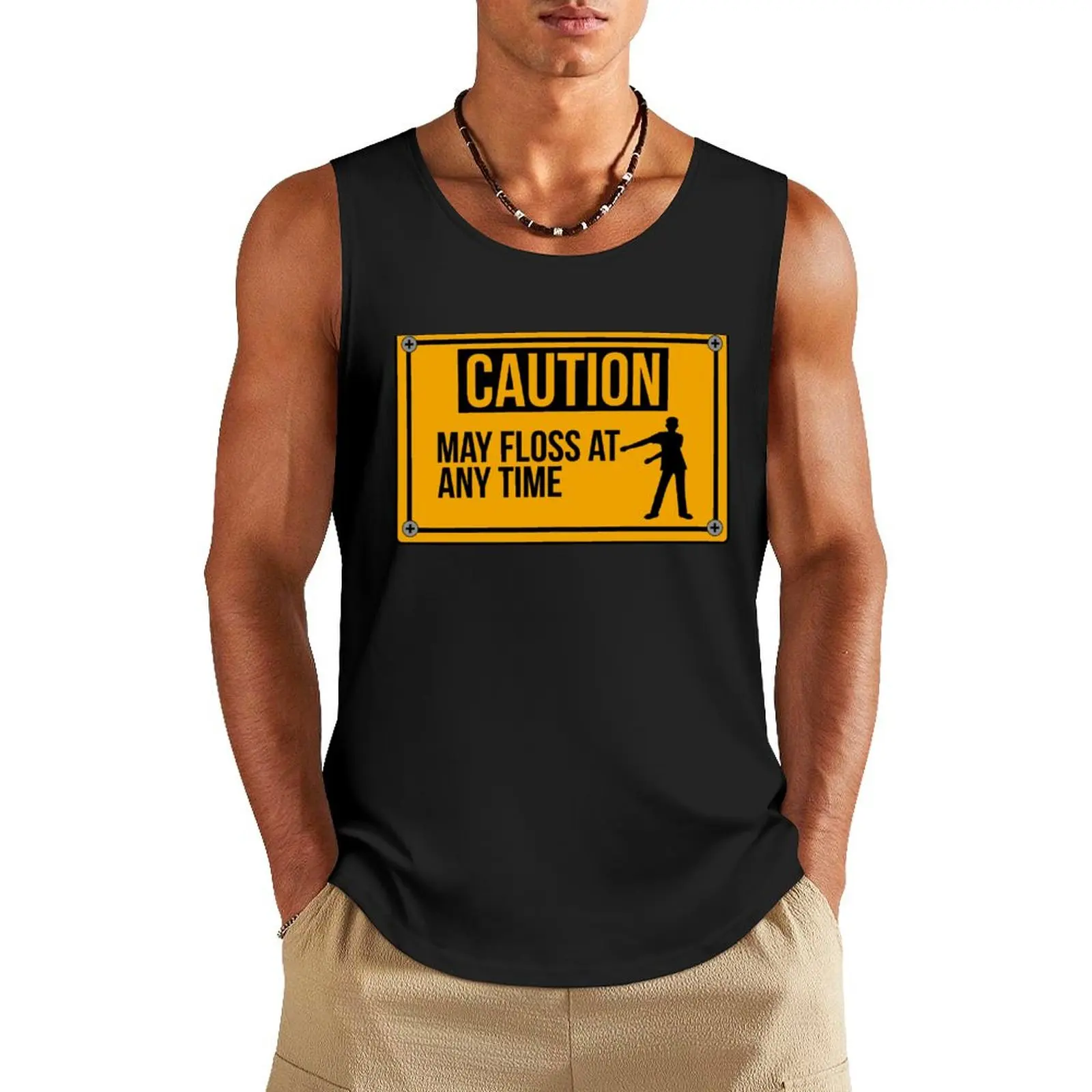 Caution May Floss At Any Time Funny Flossing Design Gift Tank Top Men's summer t-shirt gym shirt man