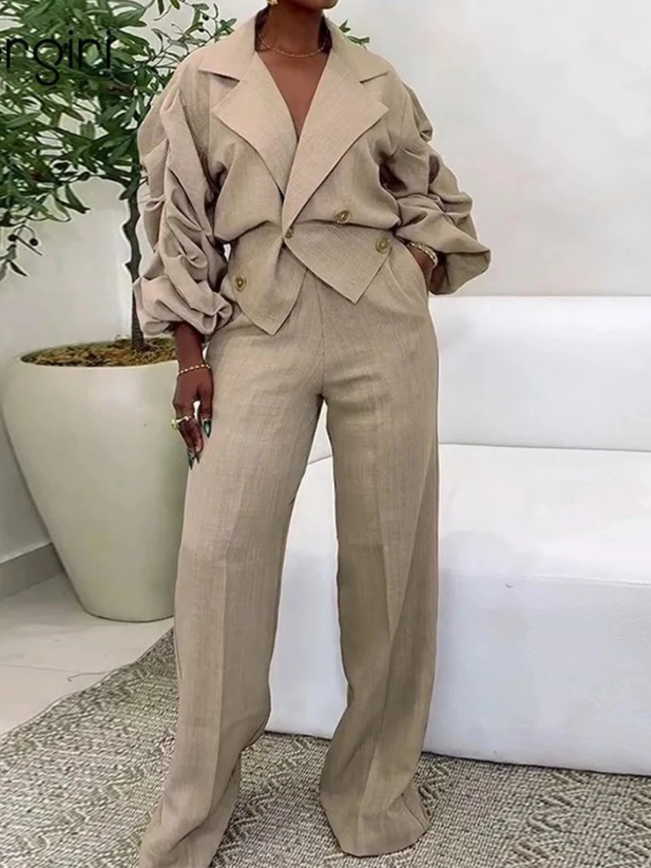

Женский двубортный пиджак с зубчатым вырезом, осень 2023, модный офисный женский повседневный костюм, брюки, комплект из двух предметов