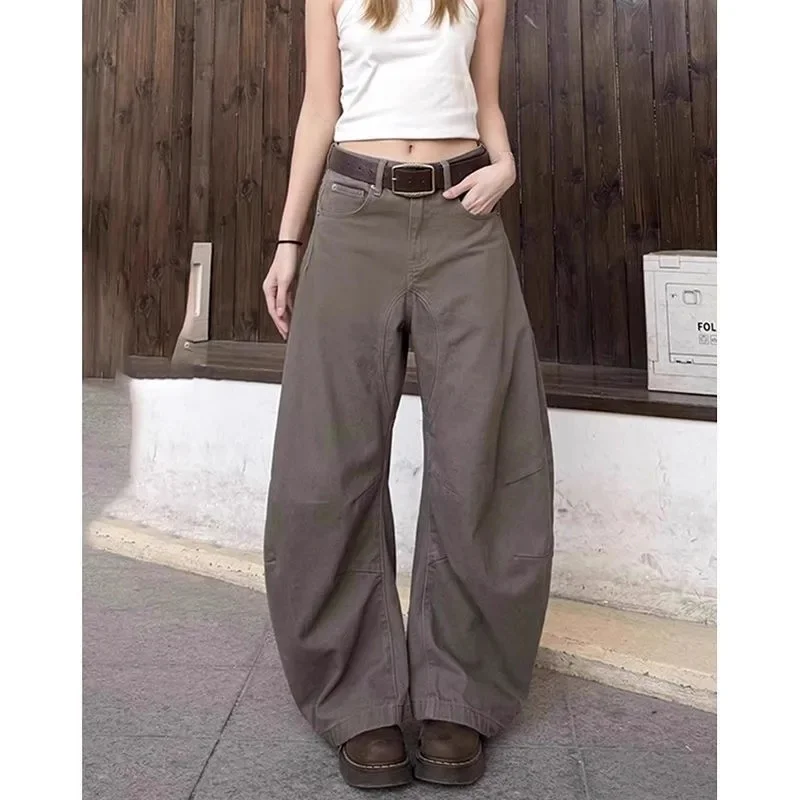 Mode Vintage Stijl Hoge Taille Kameel Jeans Broek Lente Mode Dames Baggy Y2K Wijde Pijpen Denim Broek Vrouwelijke Kleding