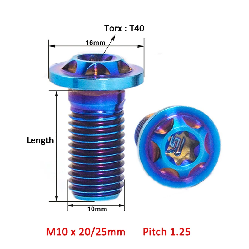 1PCS Titanium Bolts M10x20mm M10x25mm Brake Disc Screw Caliper Fixing Screw Adapter Code Screw Thread Pitch 1.25 Ultralight