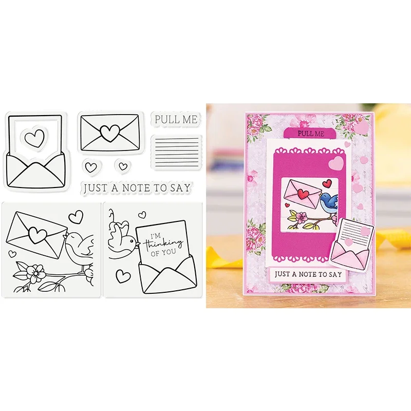 New Love Envelope Bird Pullable Stamp and Coordinating Die To Make Card Clear Stamps with Cutting Dies for Diy Scrapbooking Card