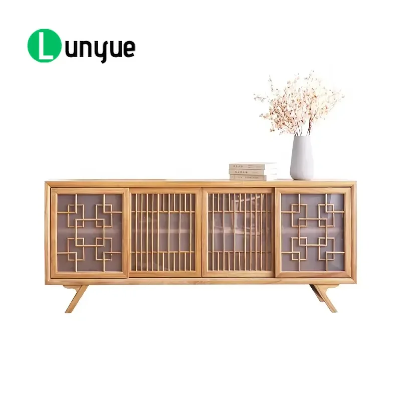 New Chinese Style Multi-functional Floor to Ceiling Cabinet Solid Wood Sliding Door Edge TV Stand for 45-49 Inch TVs Living