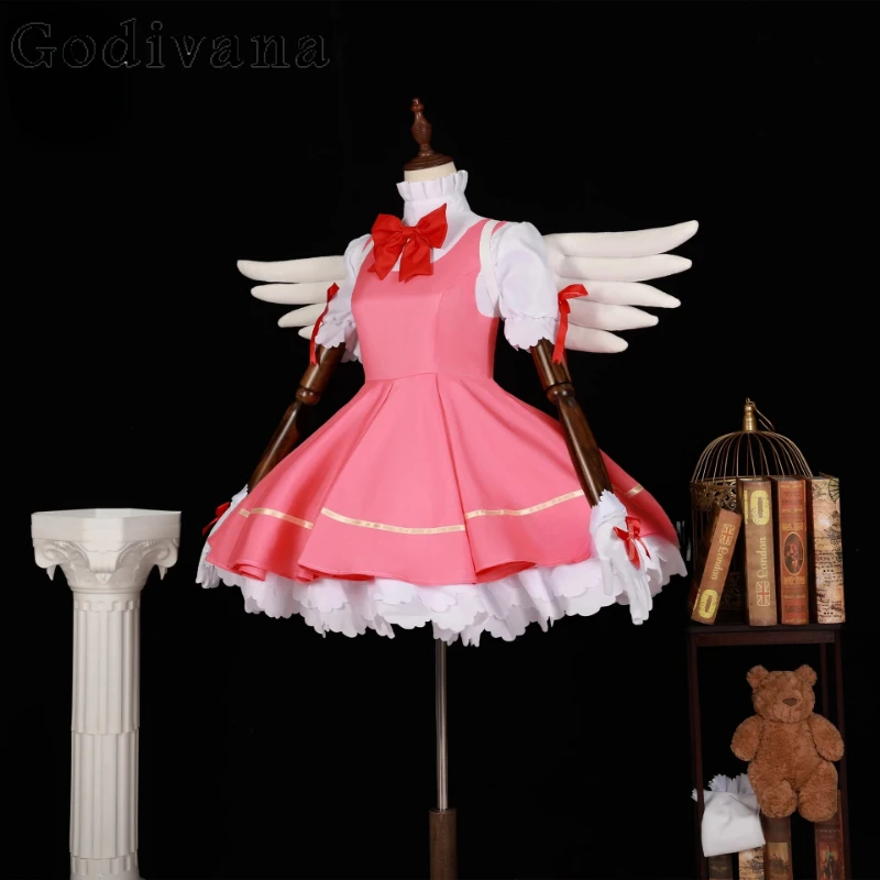 Halloween Fancy Cos Party Suit Donna Kinomoto Sakura Cosplay Anime Costume Cosplay Ragazza Card Captor Sakura Parrucca Rosa Lolita Dress