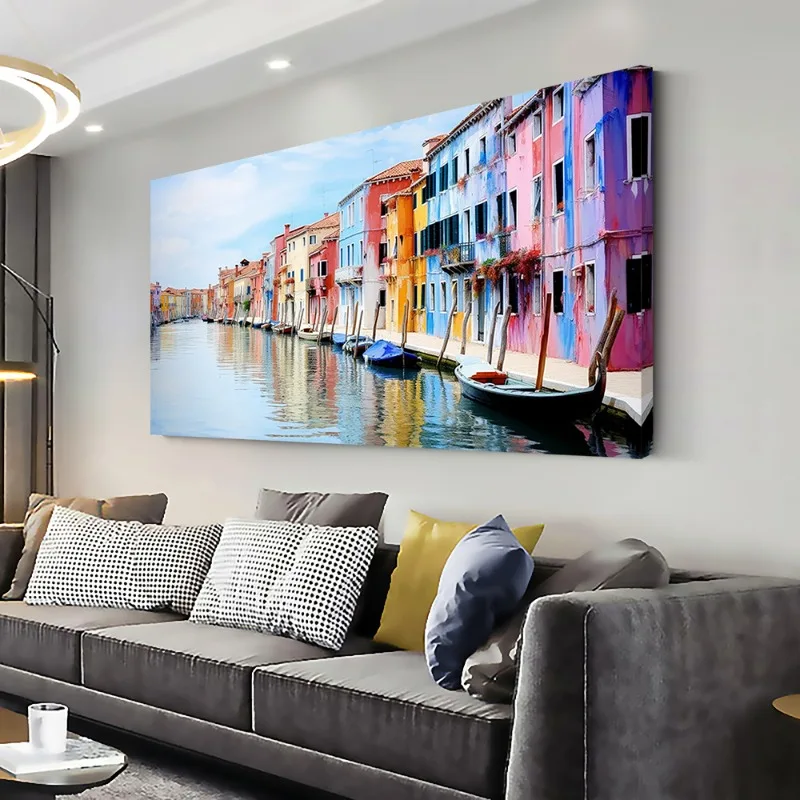 

Venice Canal Scenery Canvas Wall Art, Modern Abstract Painting Frameless, for Living Room, Bedroom, Home Office Landscape Poster