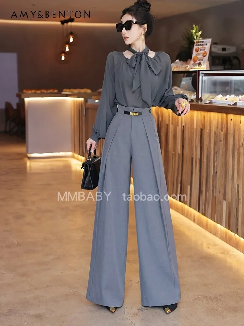 Fashion Versatile Wide-leg Pants Women's Spring Summer New High-waisted Loose Casual Trousers Commuter Temperament Suit Pants