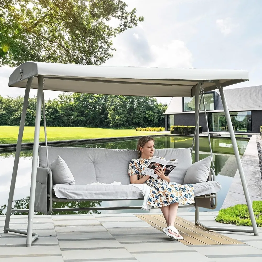

3 to 4 Person Porch Swing Outdoor 2-in-1 Swing Bed with Canopy Adjustable Backrest 800 lbs Capacity Patio Swing Chair with