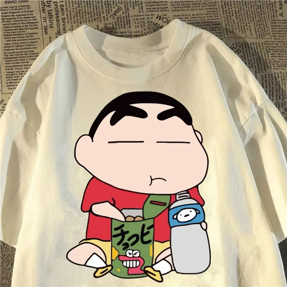

MINISO Funny Crayon Shin-chan Women Men T-shirts Anime Cartoon Fashion Harajuku Short Sleeve Round Neck Retro Tee Cotton Clothes