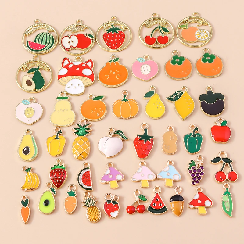 10pcs Cute Enamel Fruits Charms for Earrings Apple Strawberry Watermelon Pineapple Cherry Charms Pendants for DIY Jewelry Making