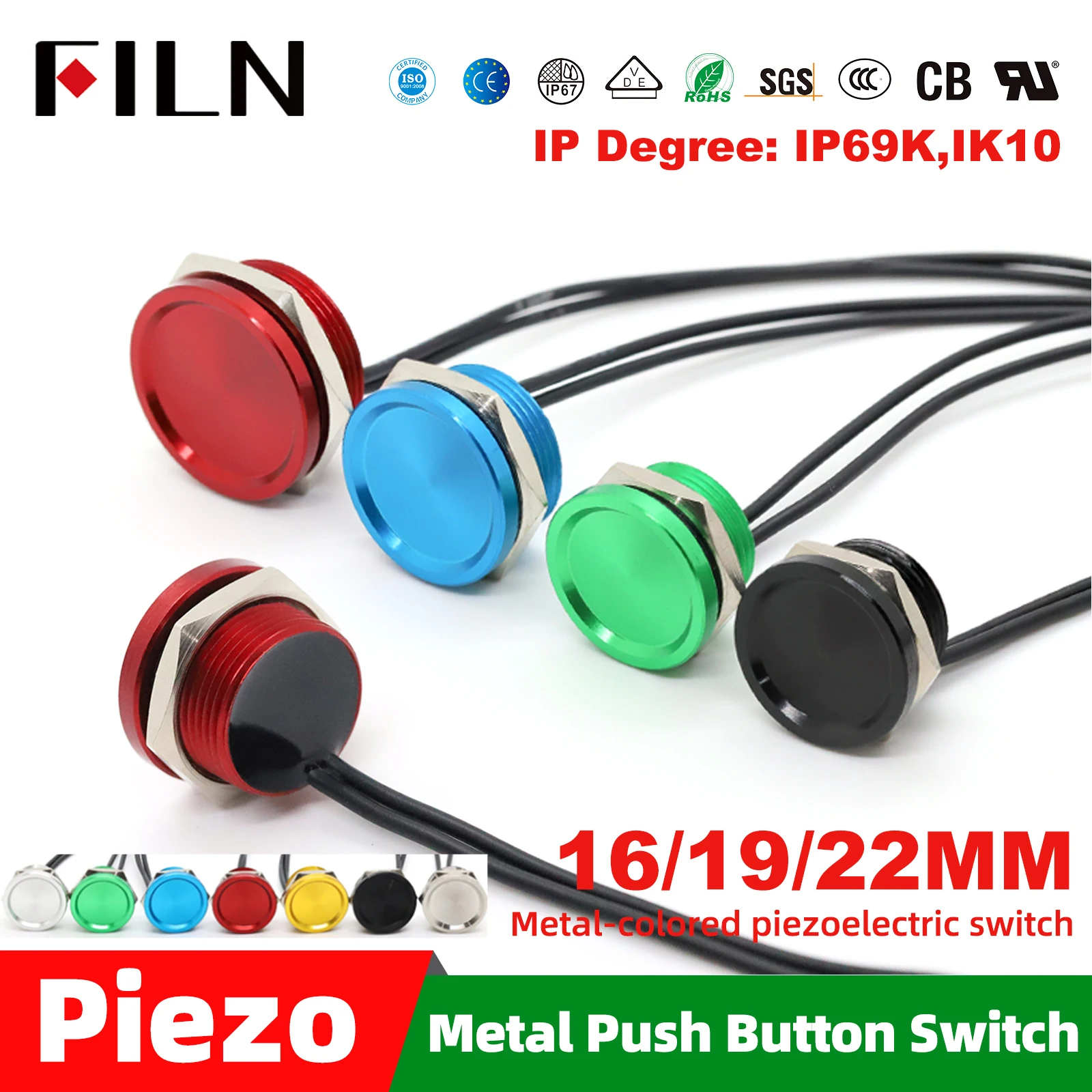 

FILN Series Industrial Medical Marine Piezo Switch Waterproof IP68 16mm 19mm 22mm with Protection Pulse Output Touch Switch