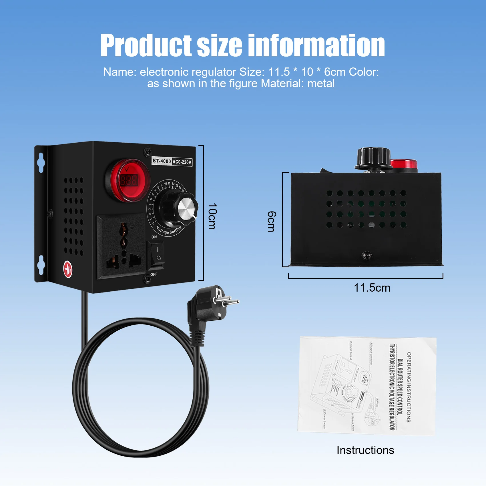 Ac220v 4000W Scr ตัวควบคุมแรงดันไฟฟ้าอิเล็กทรอนิกส์อุณหภูมิมอเตอร์พัดลมควบคุมความเร็ว Dimmer เครื่องมือไฟฟ้าปรับ,Eu Plug-BTF