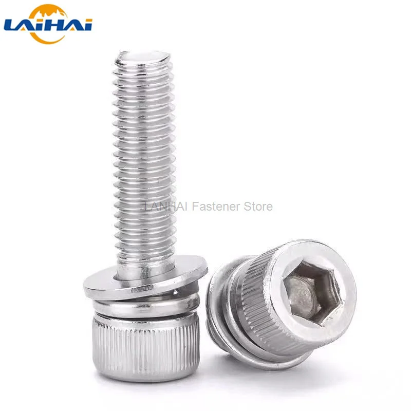 M2 M2.5 M3 M4 M5 M6 M8 M10 M12 304 Stainless Steel Hexagon Hex Socket Cap Head SEM Screw Flat Washer Spring Gasket Assemble Bolt