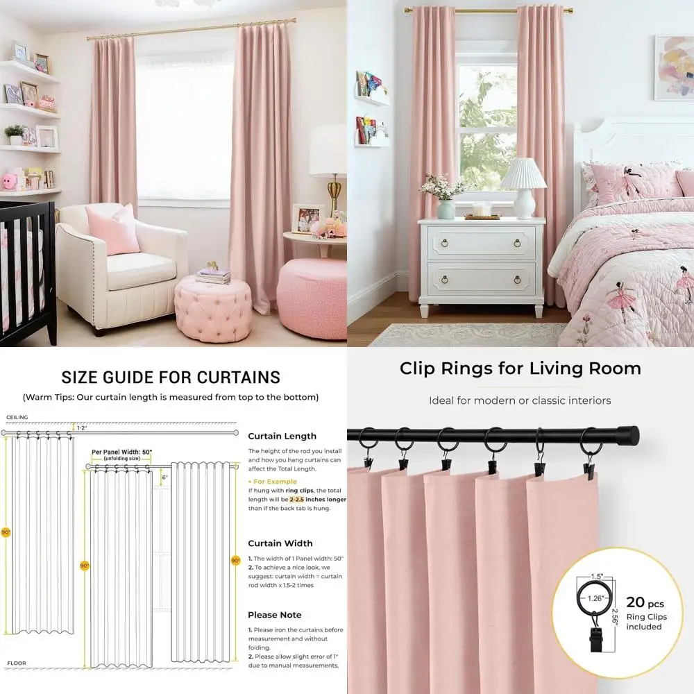 

Blush Pink 50x90 Thermal Insulated Blackout Curtains, 2-Panel Set for Bedroom & Living Room