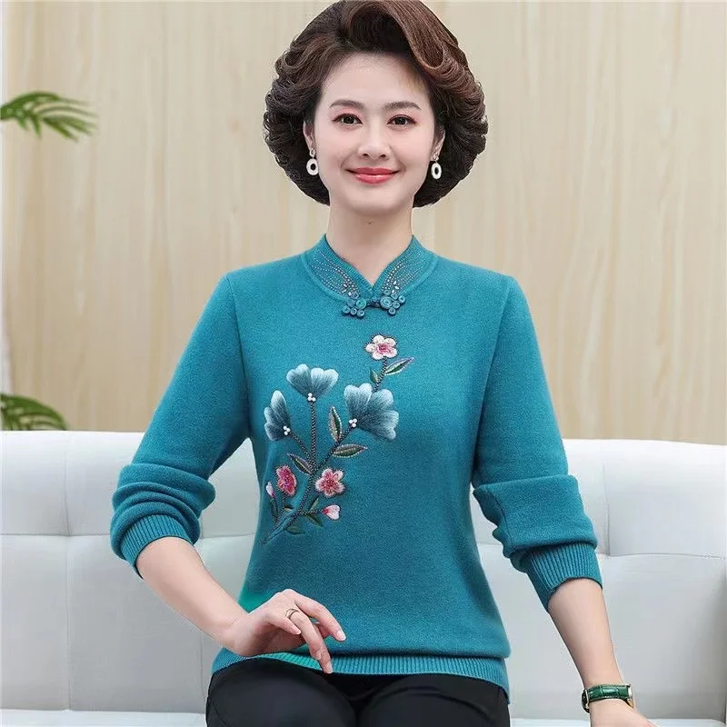 2024 New Winter Sweater Women Pullover Long Sleeved Velvet Warm Knitted Sweater Middle-Aged Female Bottoming Shirt Jumper Tops