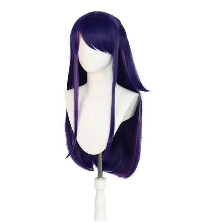 Peruca cosplay sintética roxa e rosa com franja para mulheres, longa, natural, anime cos, 28"