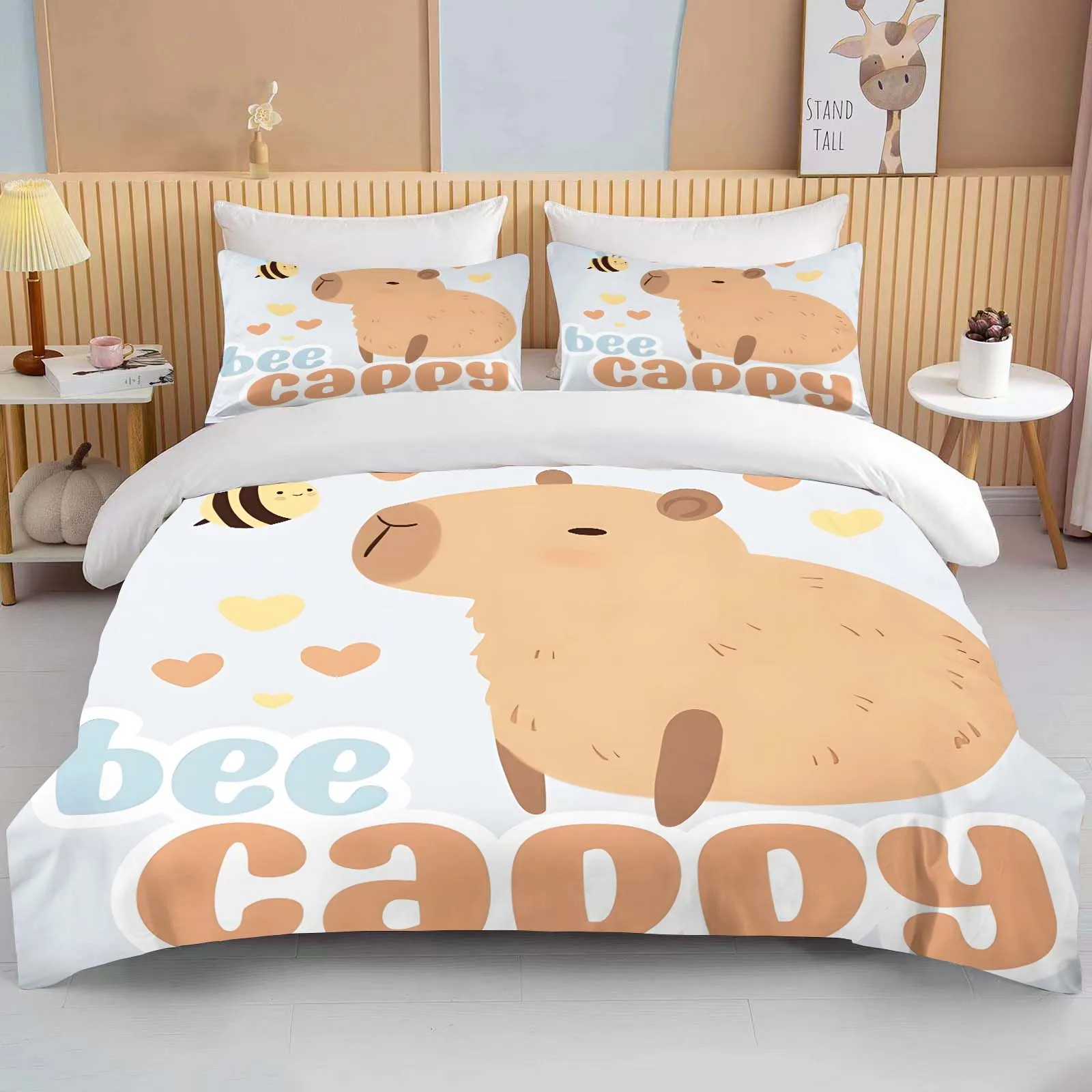 Cartoon MINISO Cute Capybara Printed Bedding Set Cartoon Anime Duvet Cover Comforter Pillowcase Boys Girls Children Adults King