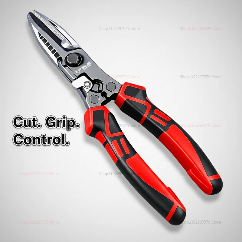 

Многофункциональные электрические ножницы с функцией обжима и резки проводов, а также с функцией гаечного ключа для металлических листов и кабельных наконечников