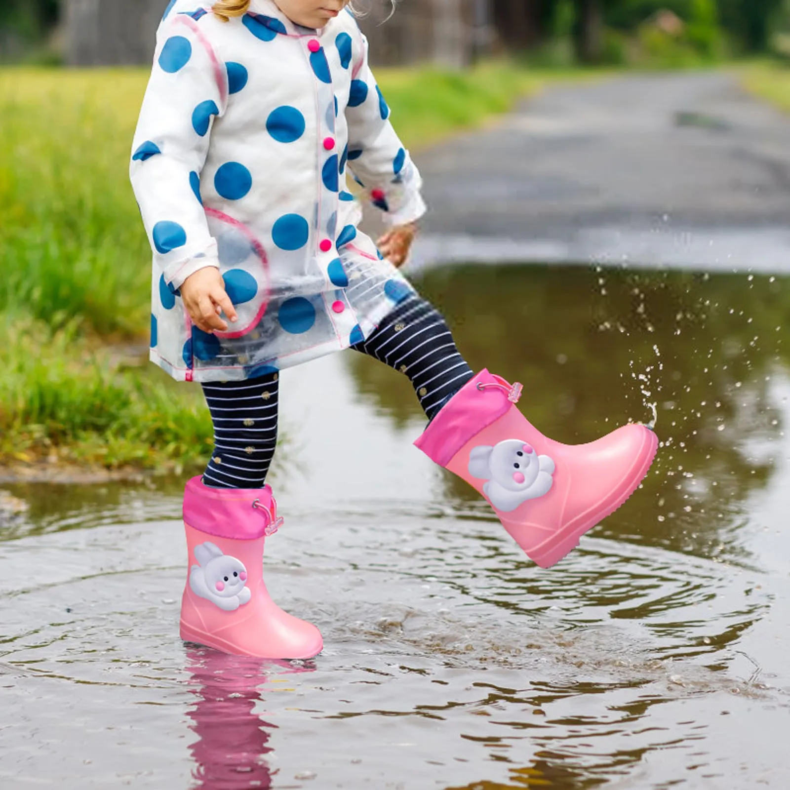 Toddler Kids Rain Boots Waterproof Non-Slip Children Rubber Shoe Cartoon Cute Rabbit Boys Girl Baby Middle Tube Water Shoes