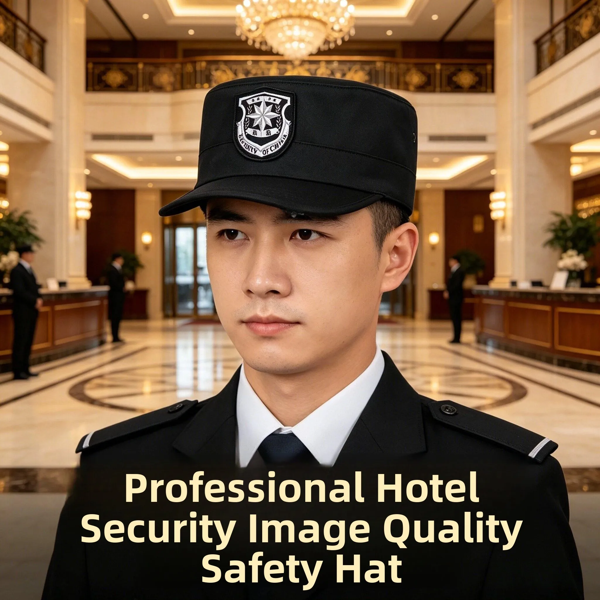 Thickened Black Security Hat Duckbill Cap Hotel Property Doorkeeper Special Work Cap Patrol Station Universal Style Cotton Po...