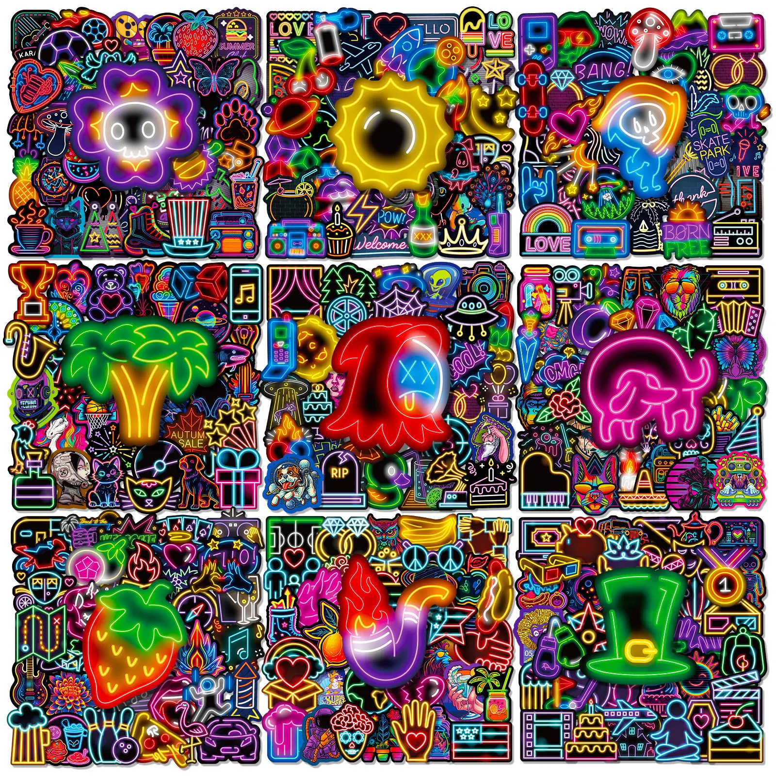 

50Pcs Neon Stickers Cyberpunk Vinyl Decals Waterproof Cool Retro Style Laptop Skateboard Luggage Guitar Gamer Teen Boys Gift