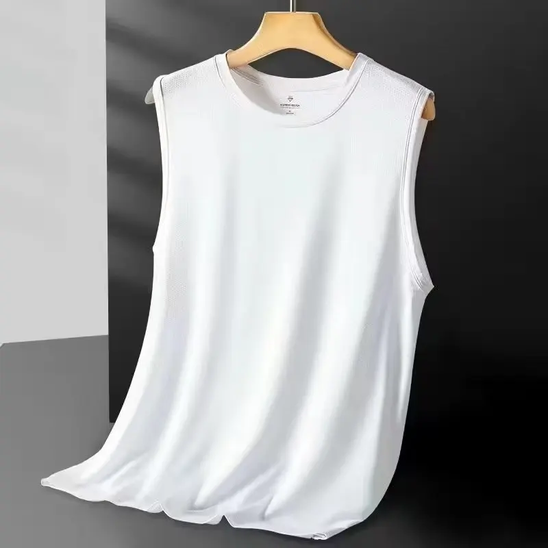 Men's Mesh Vest Summer New Style Quick Dry Cool Sleeveless Shoulder Pad Thin round Neck T-Shirt Youth Fashion Casual Wear