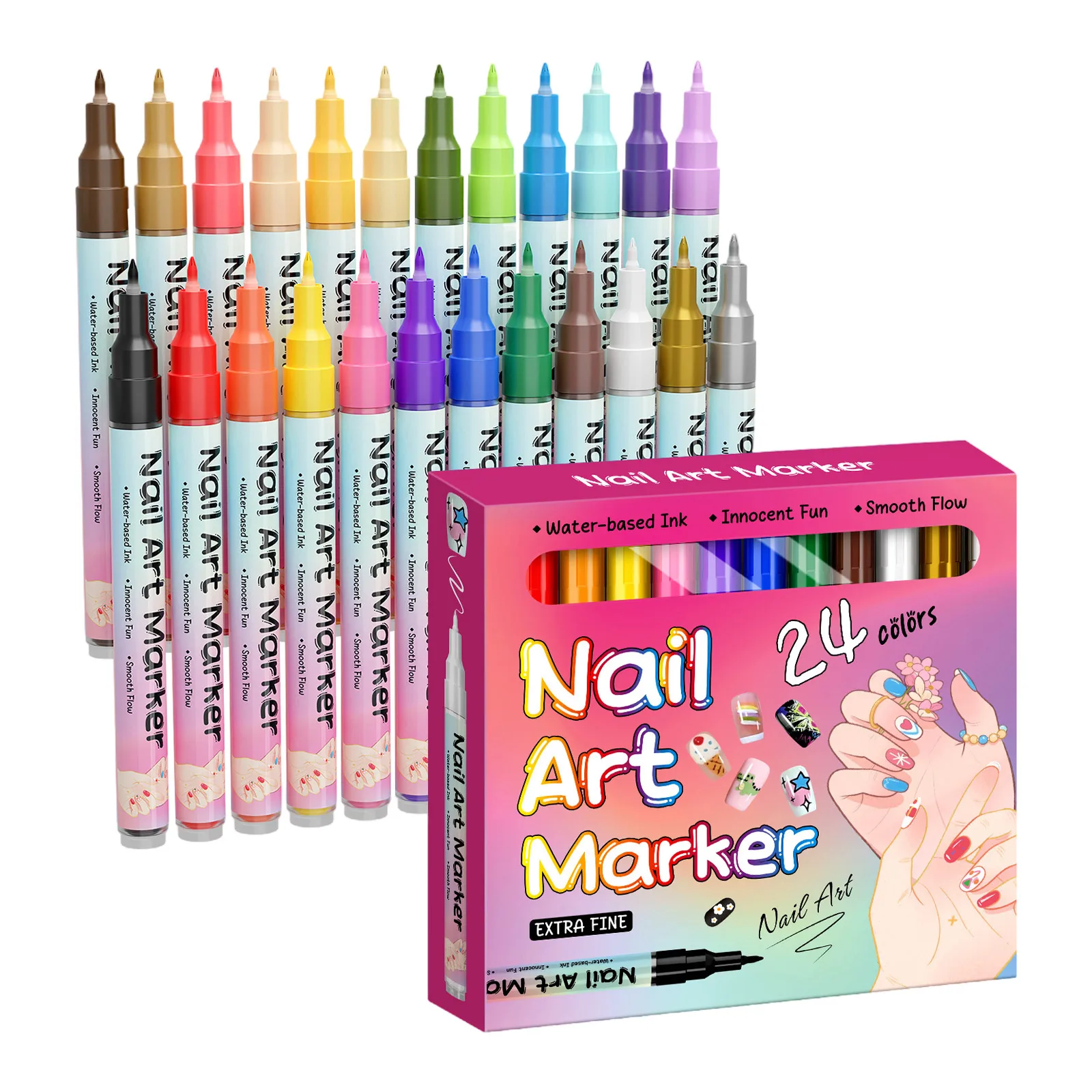 

12/24 Color Nail Art Pens Nail Polish Pens Drawing Painting Point Liner Acrylic Painted Pen Kit, Waterproof and Quick-drying