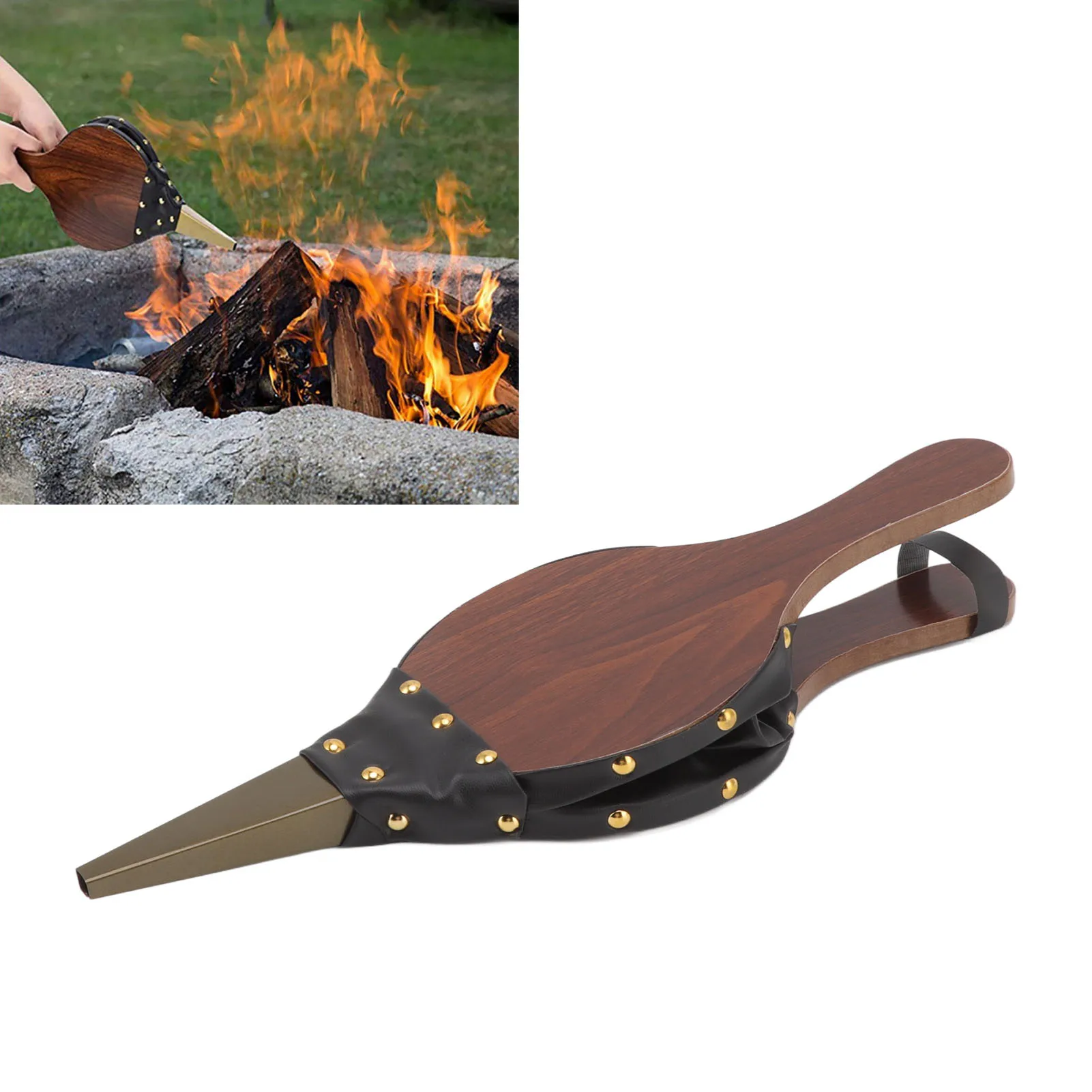 

Wooden Fireplace Bellows Handheld Manual BBQ Air Blower Cooking Air Blower for Charcoal Grill Fireplace Outdoor Barbecue Picnic