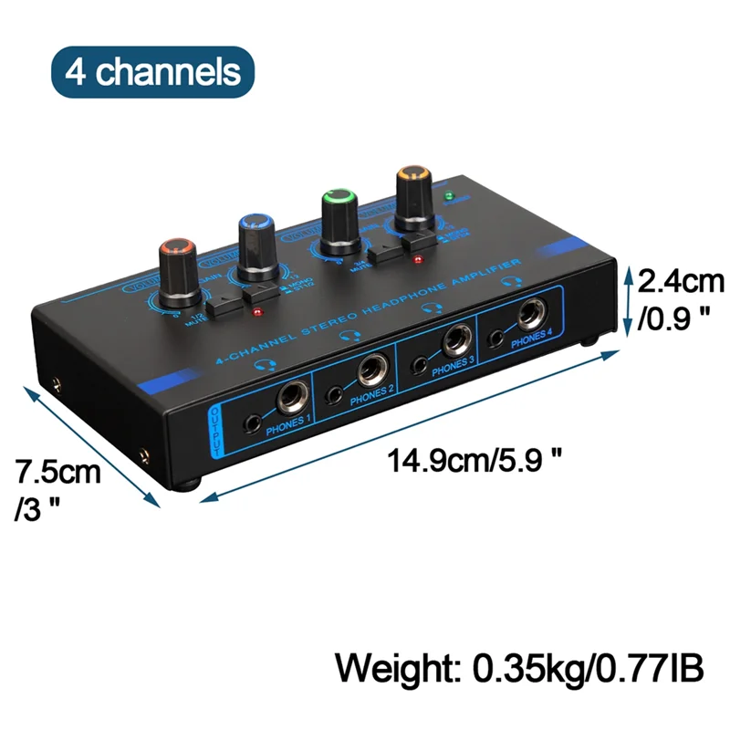 Excellent-Headphone Amplifier 4 Channels Ultra-Compact Stereo Audio Amplifier With Power Adapter 10Mhz Earphone Amp