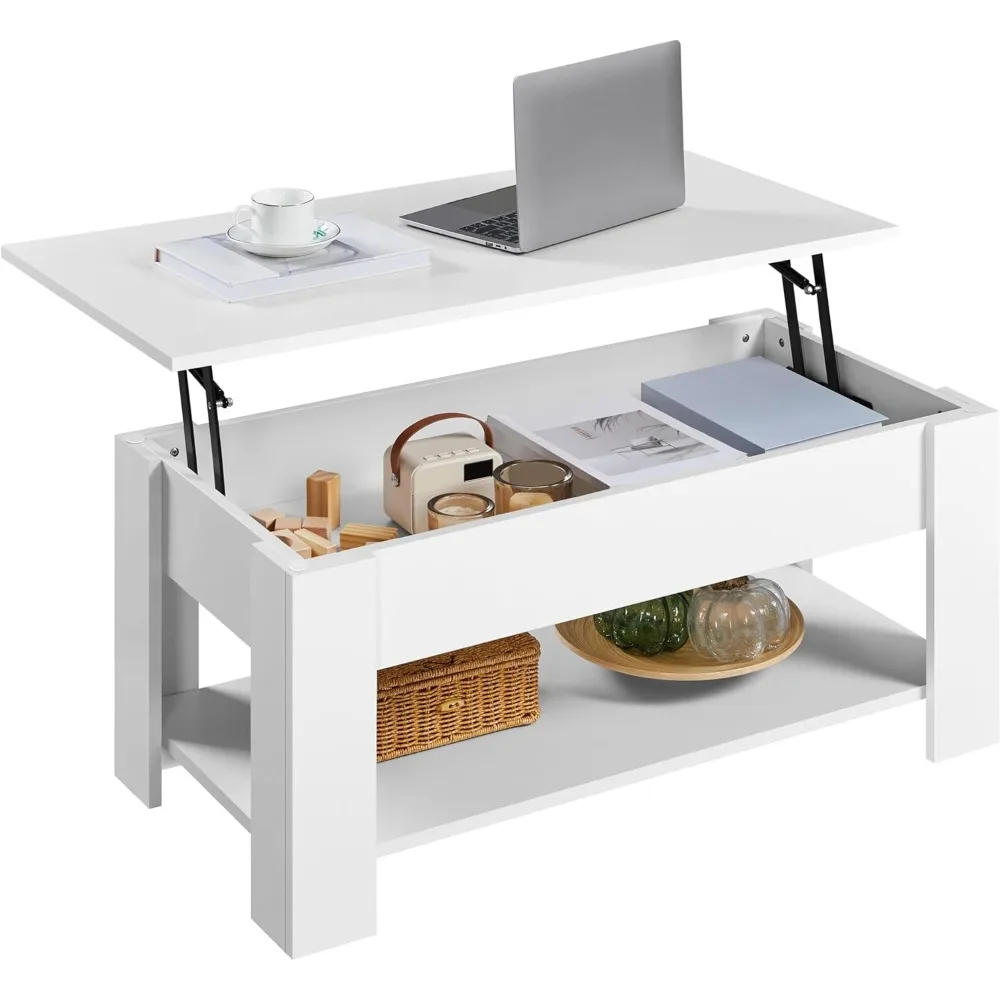 Lift Top Coffee Table w/Hidden Storage Compartment and Storage Shelf - Lift Tabletop for Living Room Reception Room